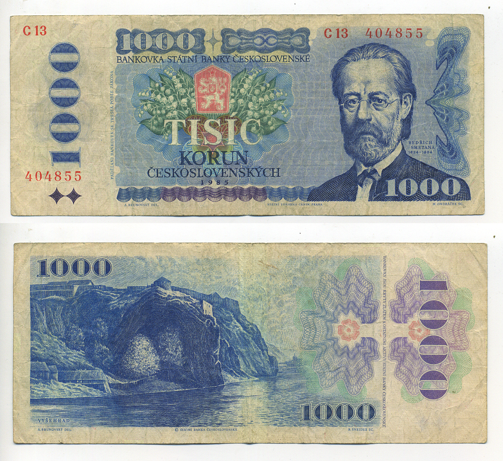 ЧЕХОСЛОВАКИЯ 1000 КРОН 1985 СЕРИЯ С, БЕДРЖИХ СМЕТАНА Pick 98 бумага 7214-6-3