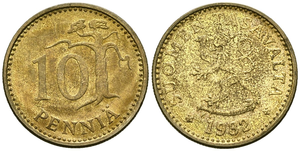 Финляндия 10 пенни 1982 KM 46 алюминиевая бронза 4172-245