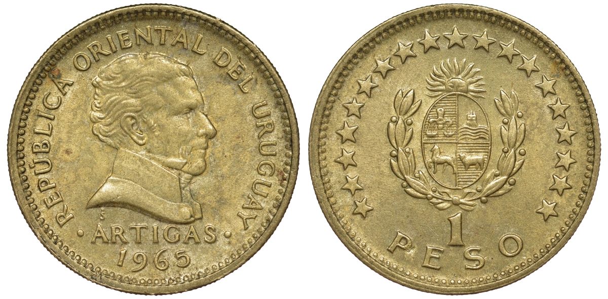 Уругвай 1 песо 1965 KM 46 алюминиевая бронза 92-832