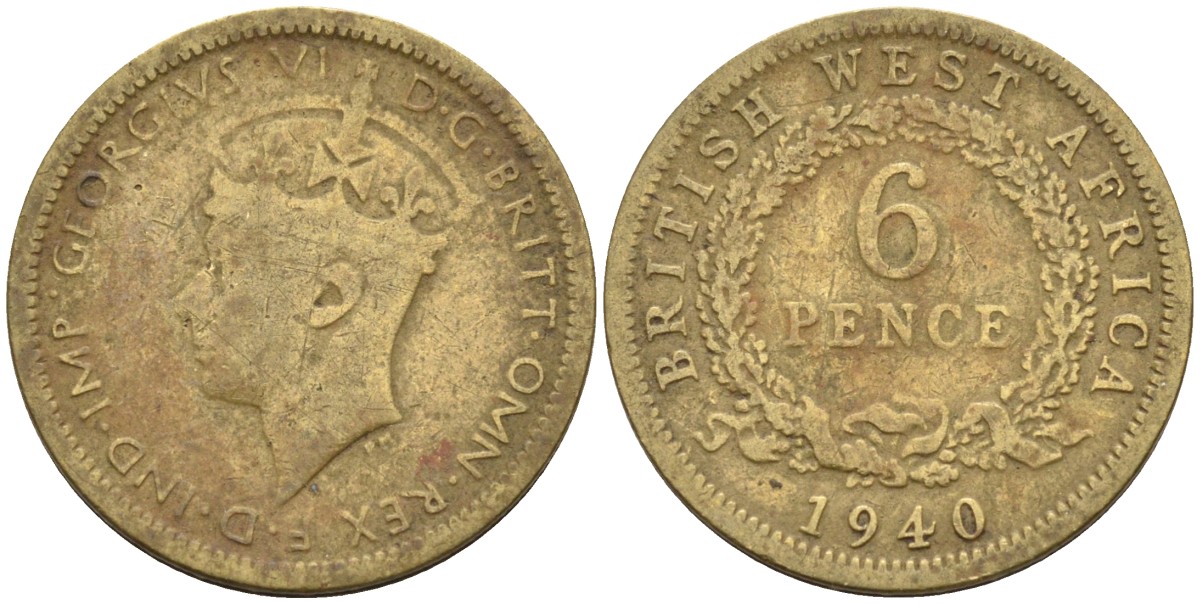Британская Западная Африка 6 пенсов 1940 Георг VI (1936-1952) KM 22 никель-латунь 4588-667