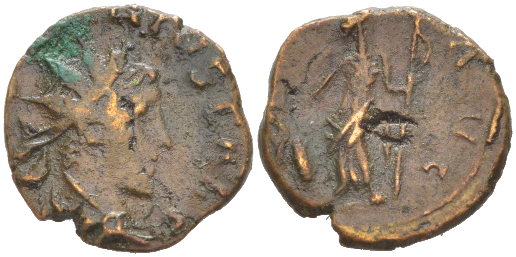 Римская Империя, императоры в Галлии антониниан 273 - 274 Тетрик II, C PIV ESV TETRICVS CAES, бюст цезаря / SALVS AVG, Салюта, персонификация Здоровья, Августа Треверов RIC 267 биллон 1073-24-23