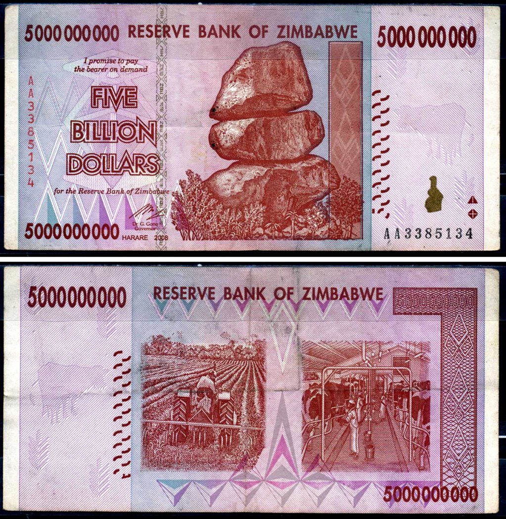 Зимбабве 5000000000 долларов 2008 Pick 84 бумага 7376-35-3-1