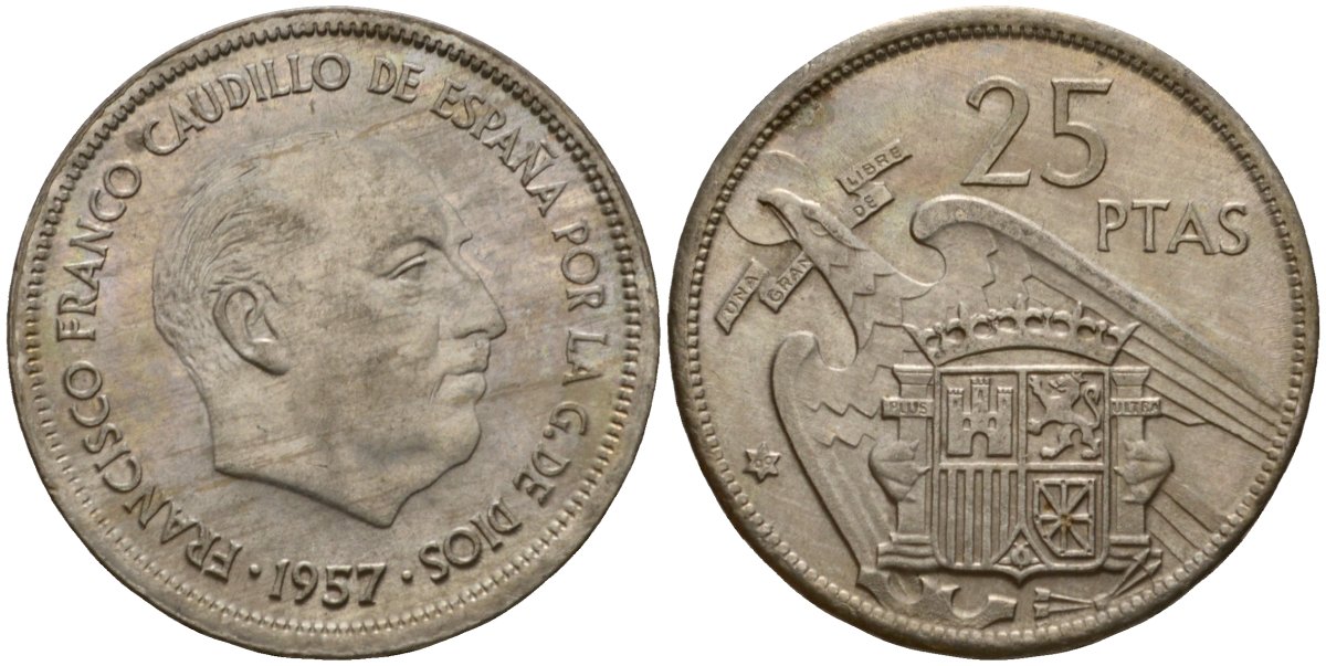 Испания 25 песет 1957 (69) KM 787 медно-никель 92-842