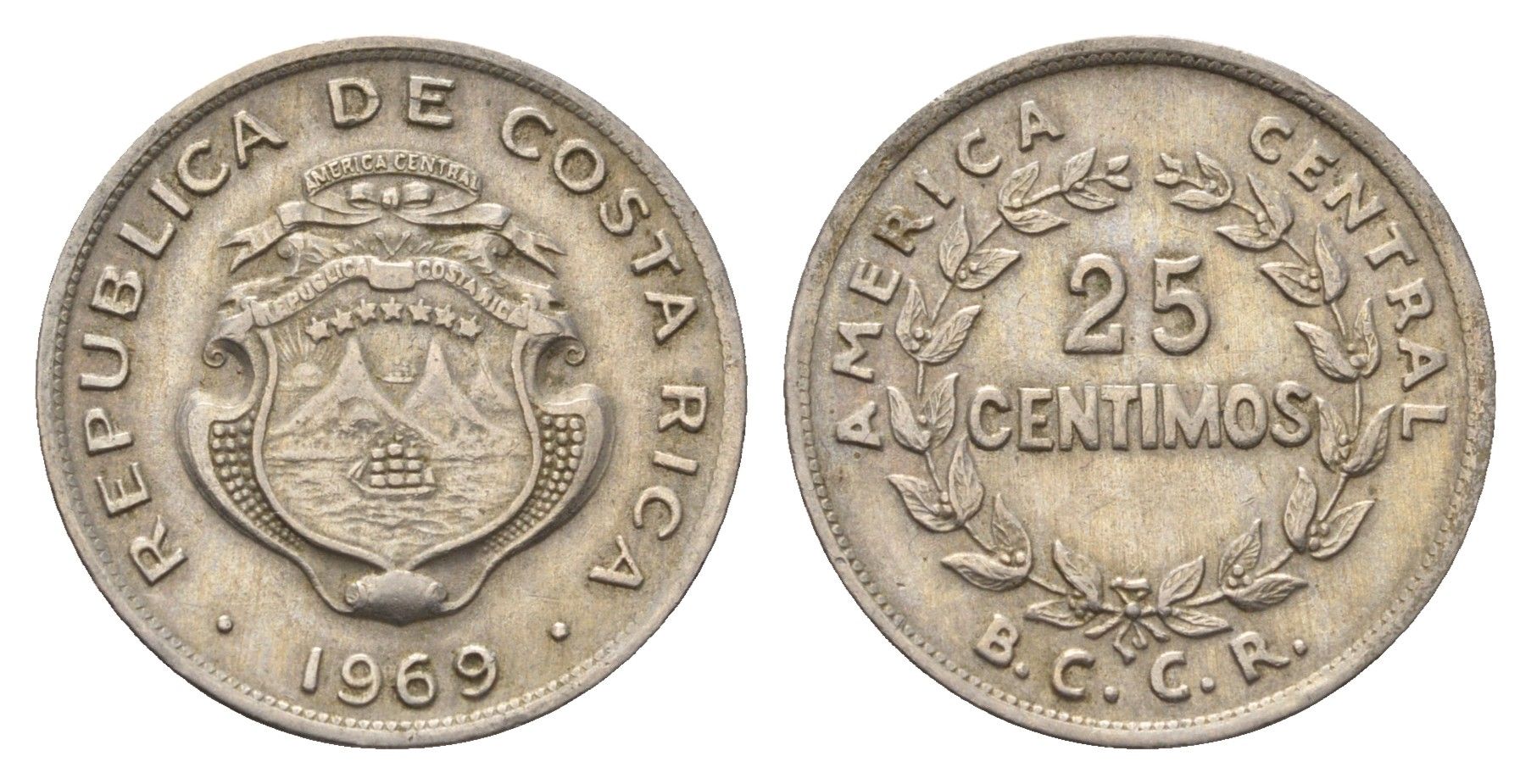 Коста-Рика 25 сентимо 1969 KM 188.1 медно-никель 4698-345
