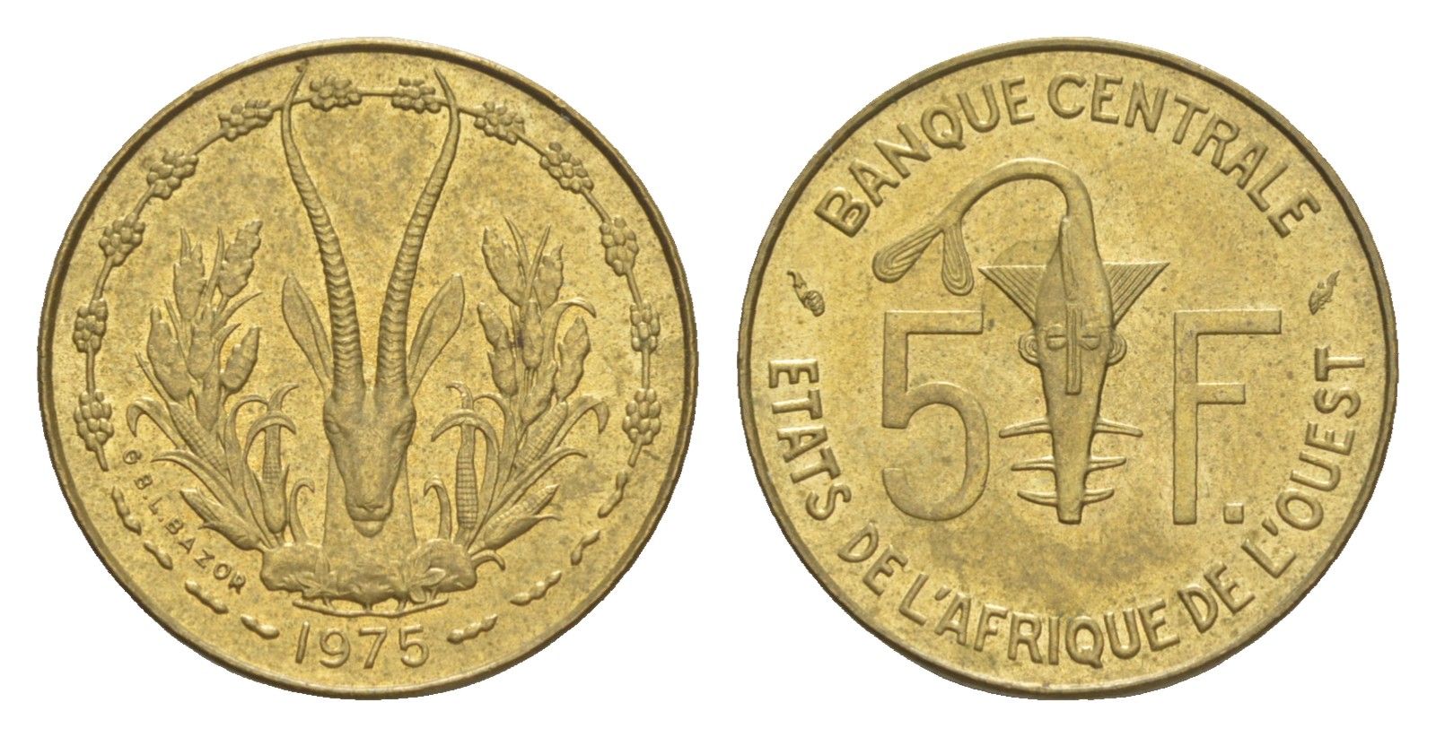 Западная Африка (BCEAO) 5 франков 1975 KM 2a медь алюминий никель UNC 4640-539