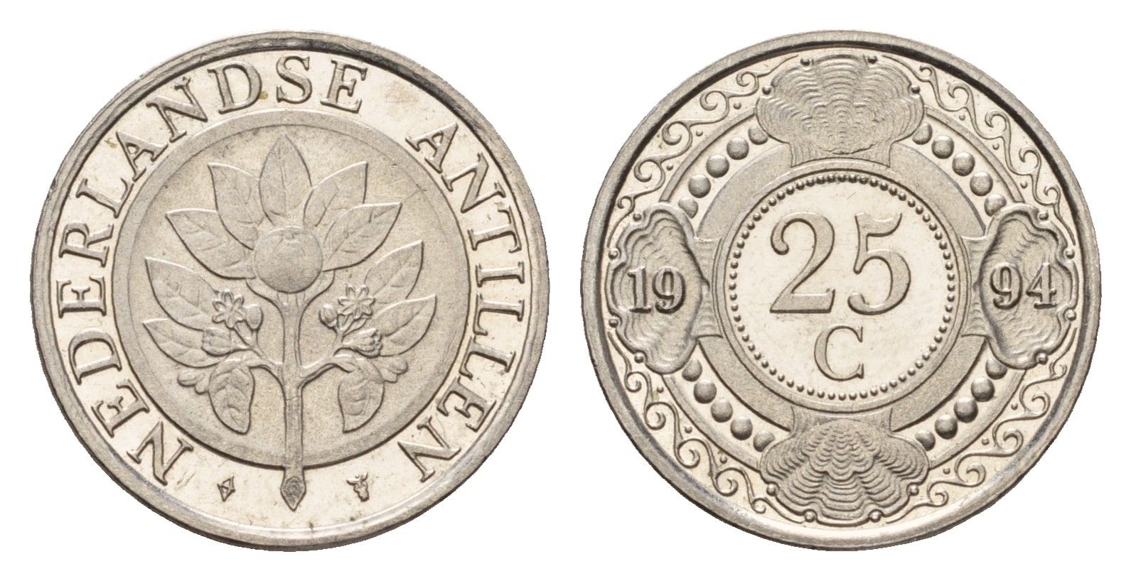 Нидерландские Антильские острова (Нидерландские Антилы) 25 центов 1994 KM 35 сталь плакированная никелем UNC 4643-618