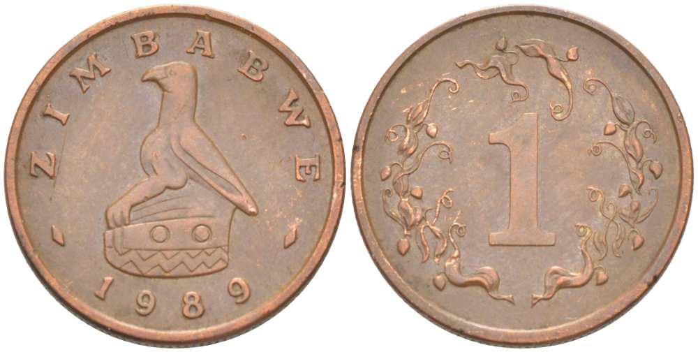 Зимбабве 1 цент 1989 птица-идол KM 1a сталь плакированная бронзой 4516-262