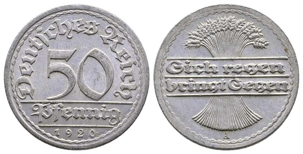 ГЕРМАНИЯ 50 ПФЕННИГОВ 1920 А KM 27, J. 301 алюминий 4380-554