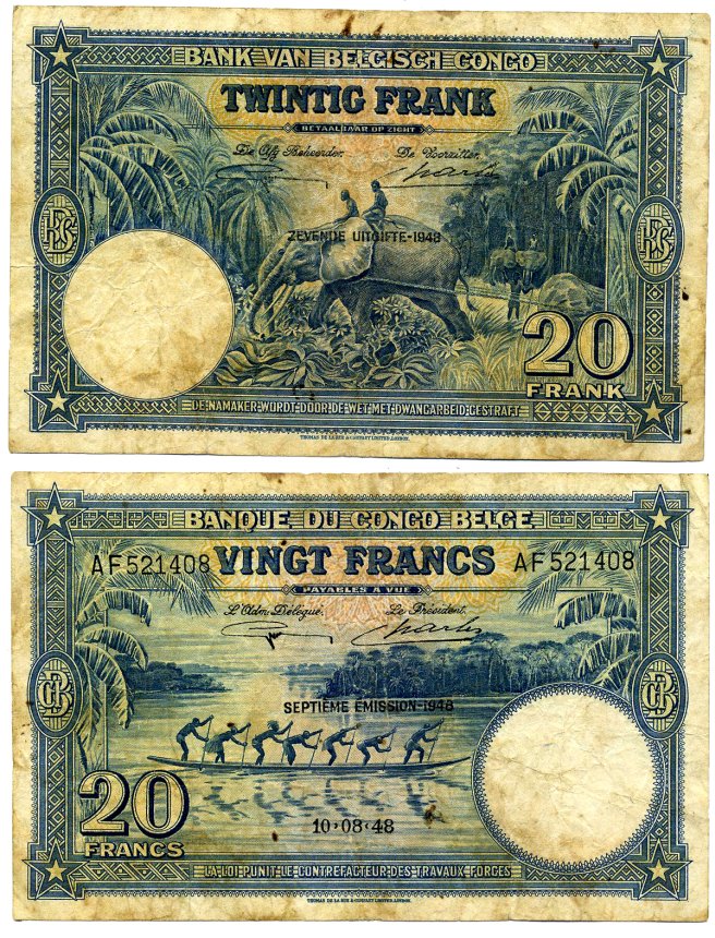Бельгийское Конго 20 франков 1948 10 августа 1948 Pick 15F бумага 451-266-1