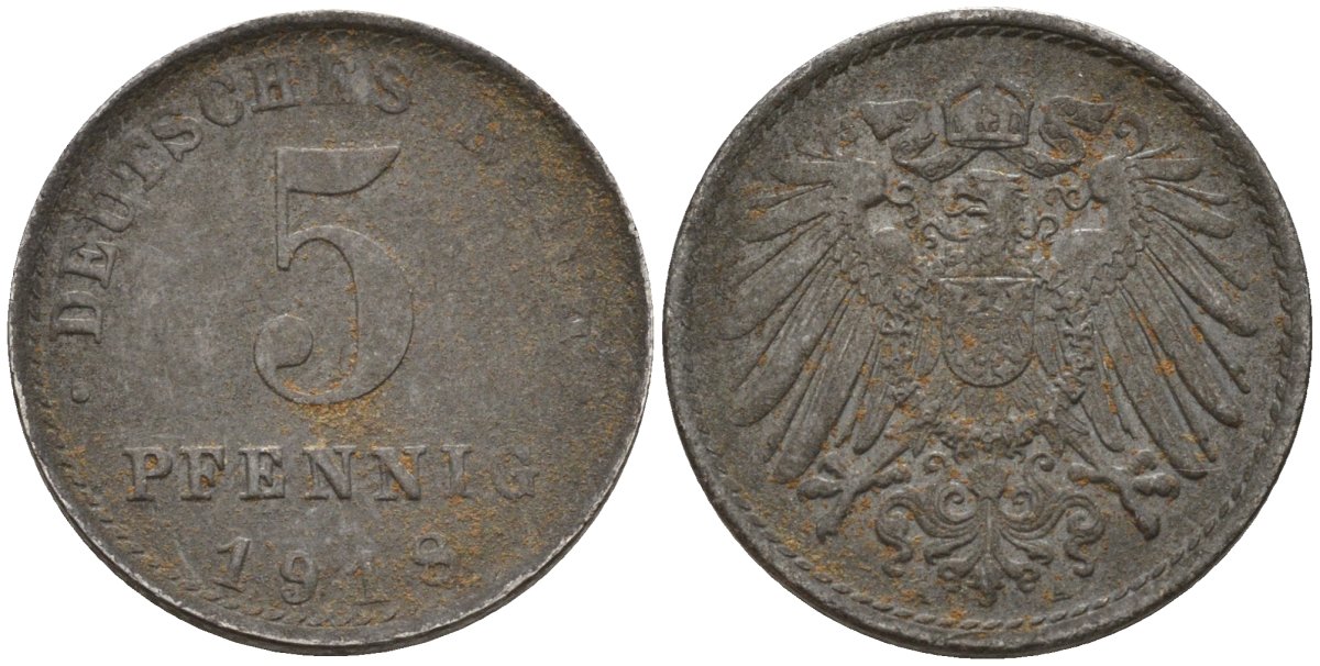 Германия 5 пфеннигов 1918 A KM 19, J. 297 железо 4151-614