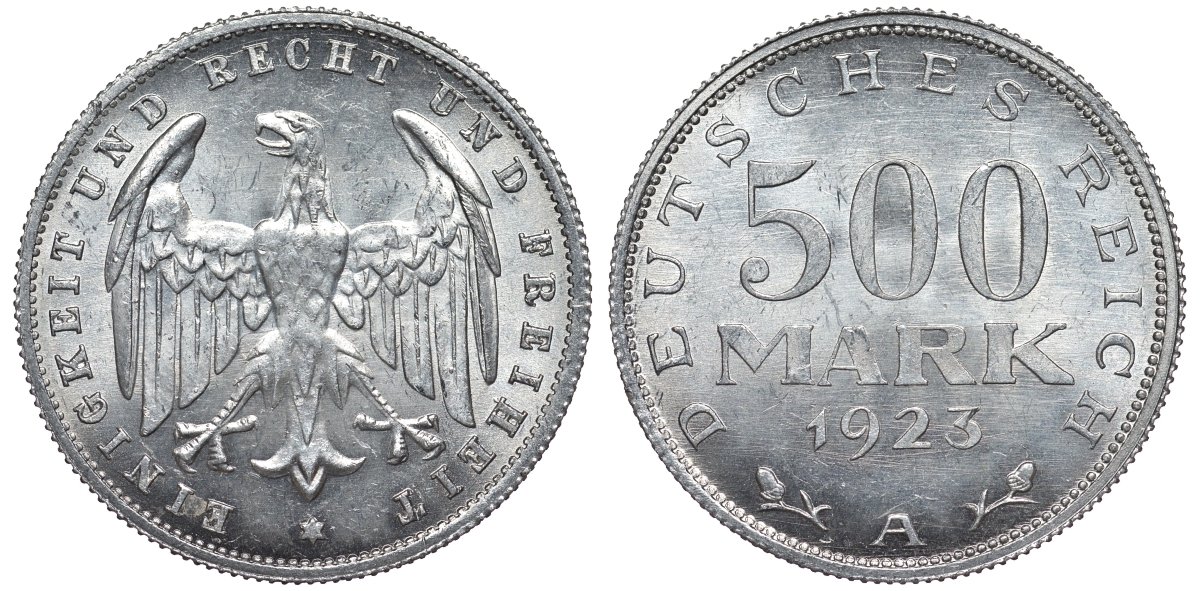Германия 500 марок 1923 А KM 36, J.305 алюминий UNC 4587-443