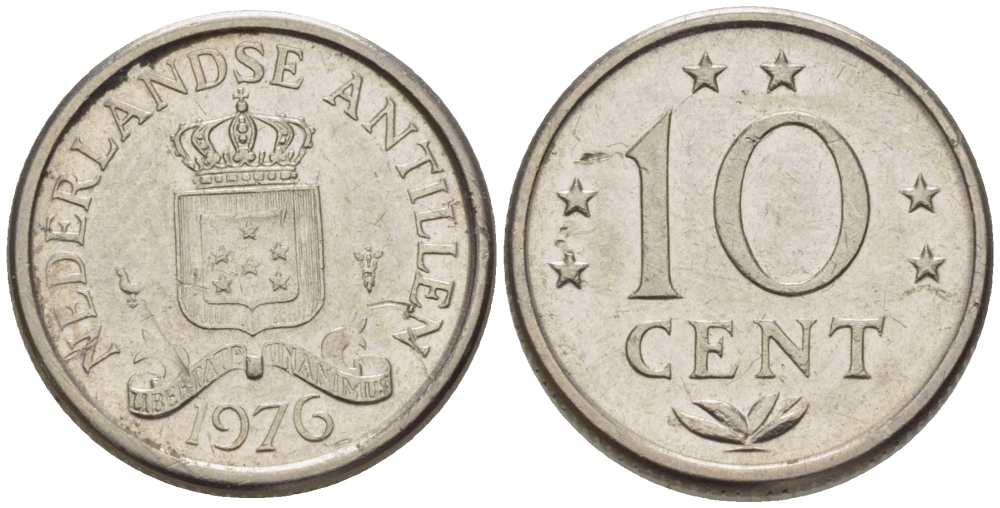 Нидерландские Антилы 10 центов 1976 Юлиана (1948-1980) KM 10 никель 66-354