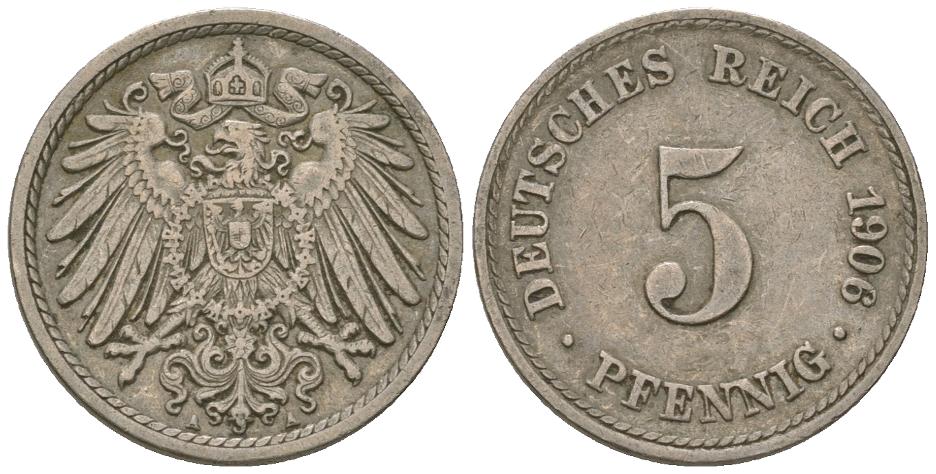 ГДР 5 пфеннигов 1906 A, KM 11, J. 12 медно-никель 3458-1118