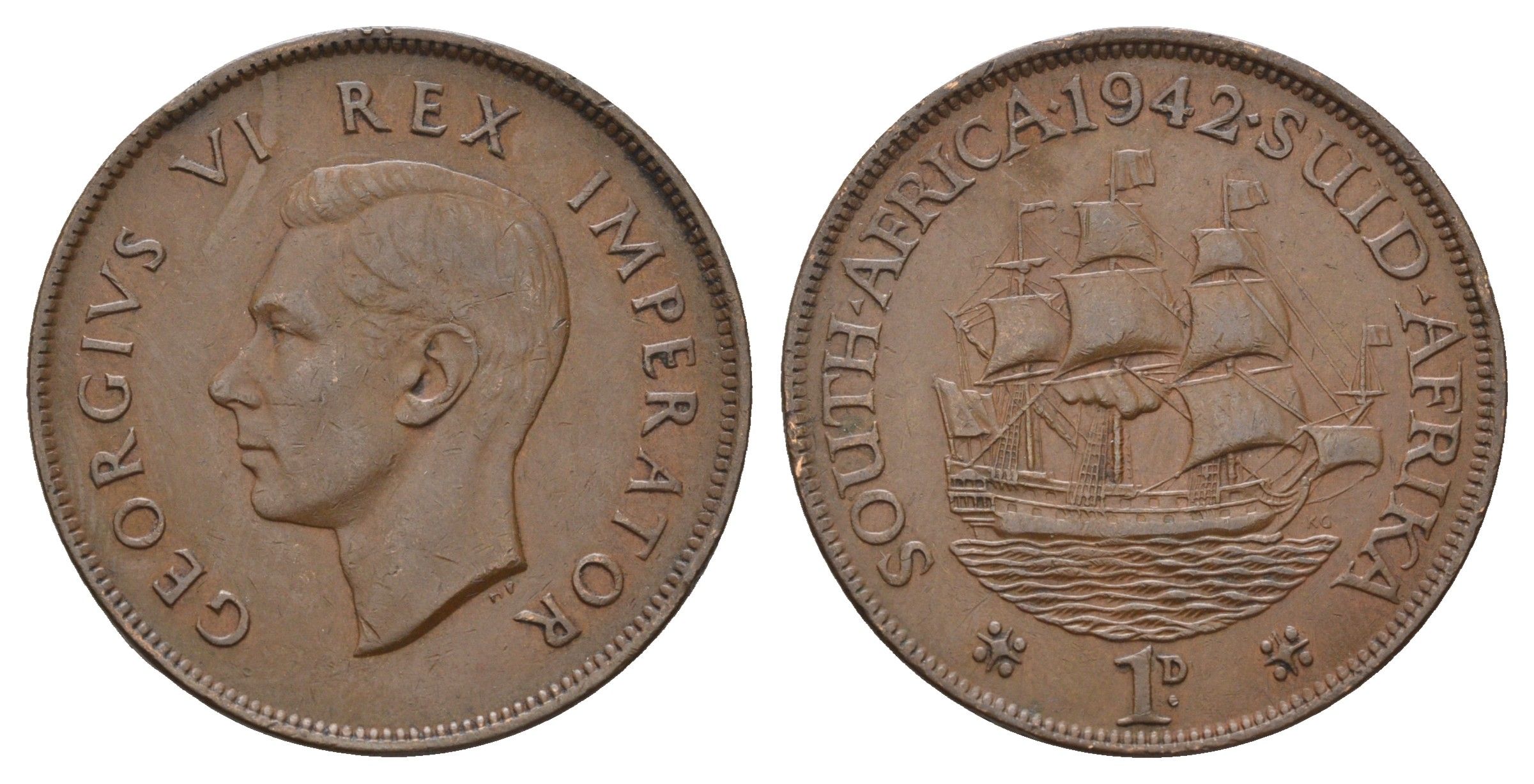 ЮАР 1 пенни 1942 Георг VI (1936-1952) KM 25 бронза 4123-812