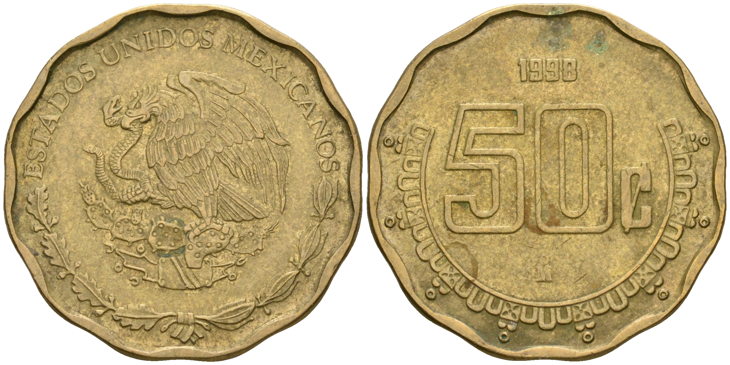 Мексика 50 сентаво 1998 KM 549 алюминиевая бронза 4364-444