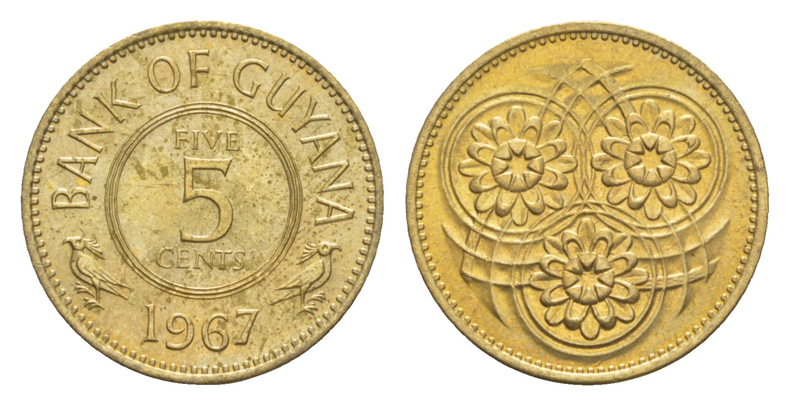 Гайана 5 центов 1967 Республика KM 32 никель латунь  UNC 4659-524