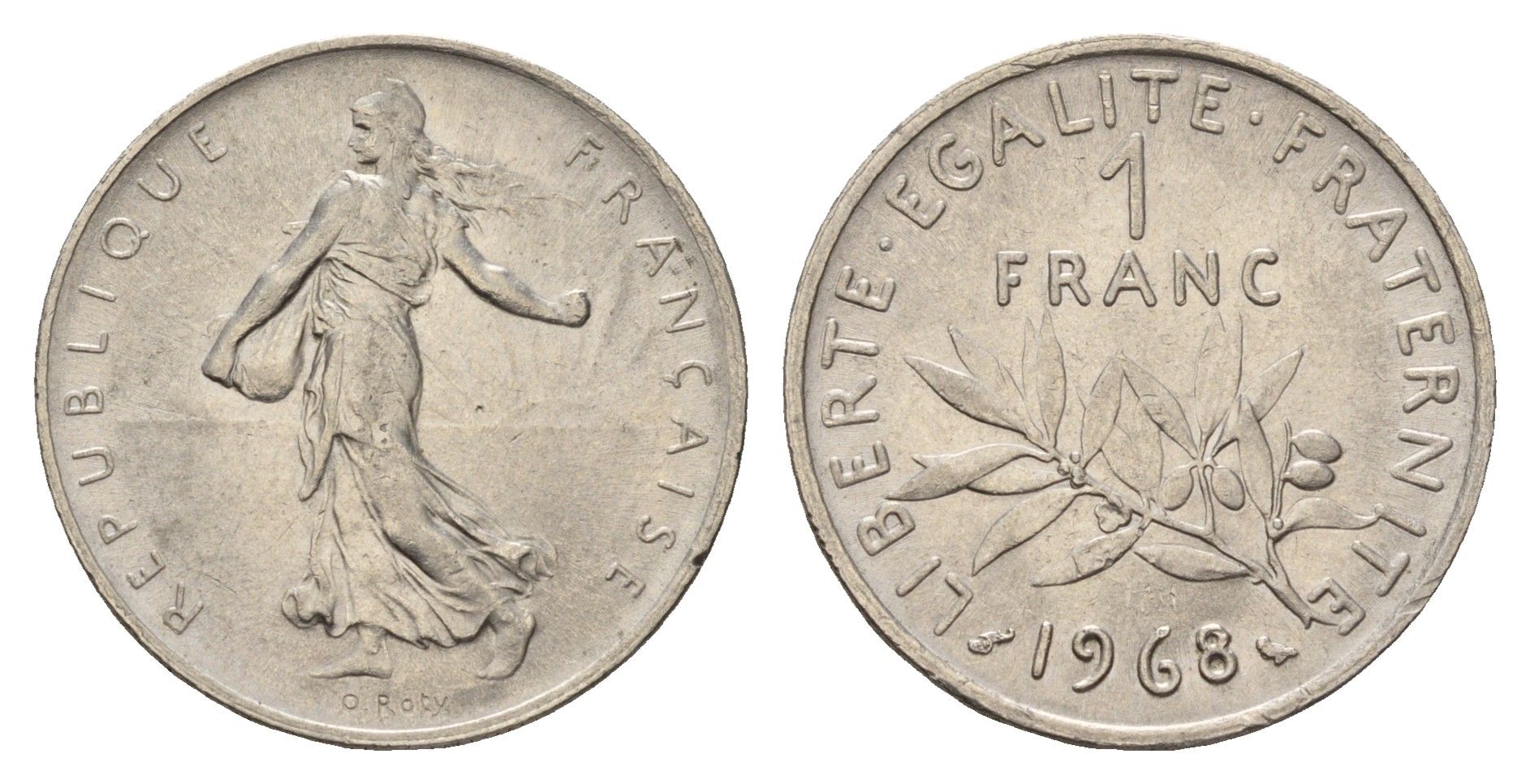 Франция 1 франк 1968 сеятель, тип Semeuse KM 925, Le Franc 226.13 никель 3459-823