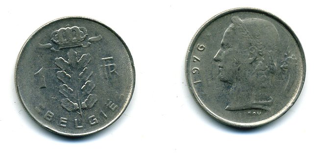 Бельгия 1 франк 1976 Belgie, Бодуэн I (1951-1993) KM 143.1 медно-никель 25-1346