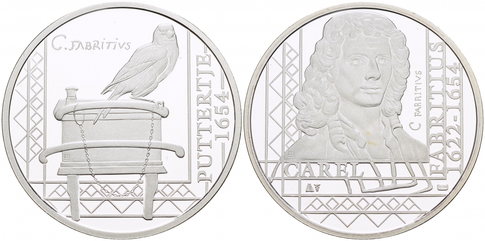 НИДЕРЛАНДЫ МЕДАЛЬ КАРЕЛ ФАБРИЦИУС (1622-1654), КАРТИНА ЩЕГОЛ 1654 ГОД, ДИАМЕТР 30 мм., ВЕС 9,42 гр. медно-никель 1087-2-33