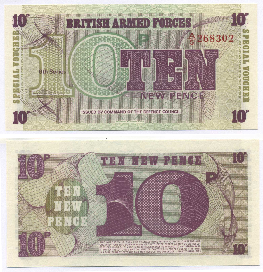 АНГЛИЯ 10 ПЕНСОВ 1972 ДЛЯ ВООРУЖЕННЫХ СИЛ, СЕРИЯ 6 Pick M45 бумага UNC (ПРЕСС) 8588-79-3-2