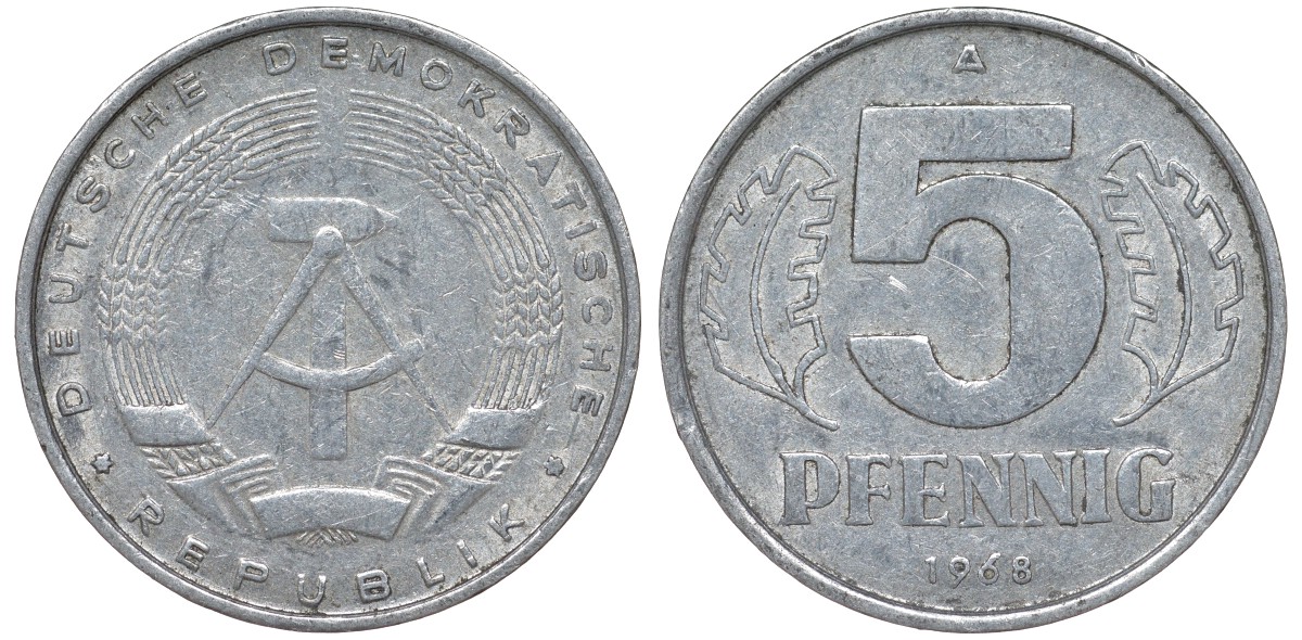 ГДР 5 пфеннигов 1968 A KM 9.1 алюминий 62-132