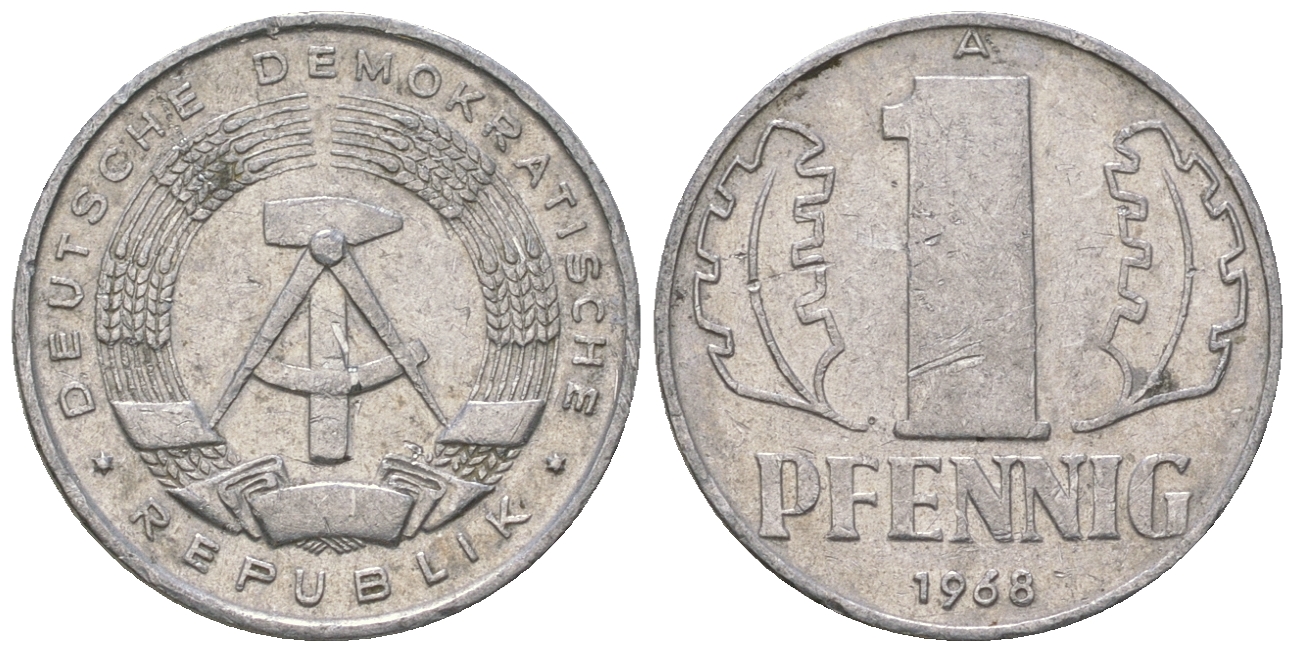 ГДР 1 пфенниг 1968 А КМ 8.1 алюминий 3458-313