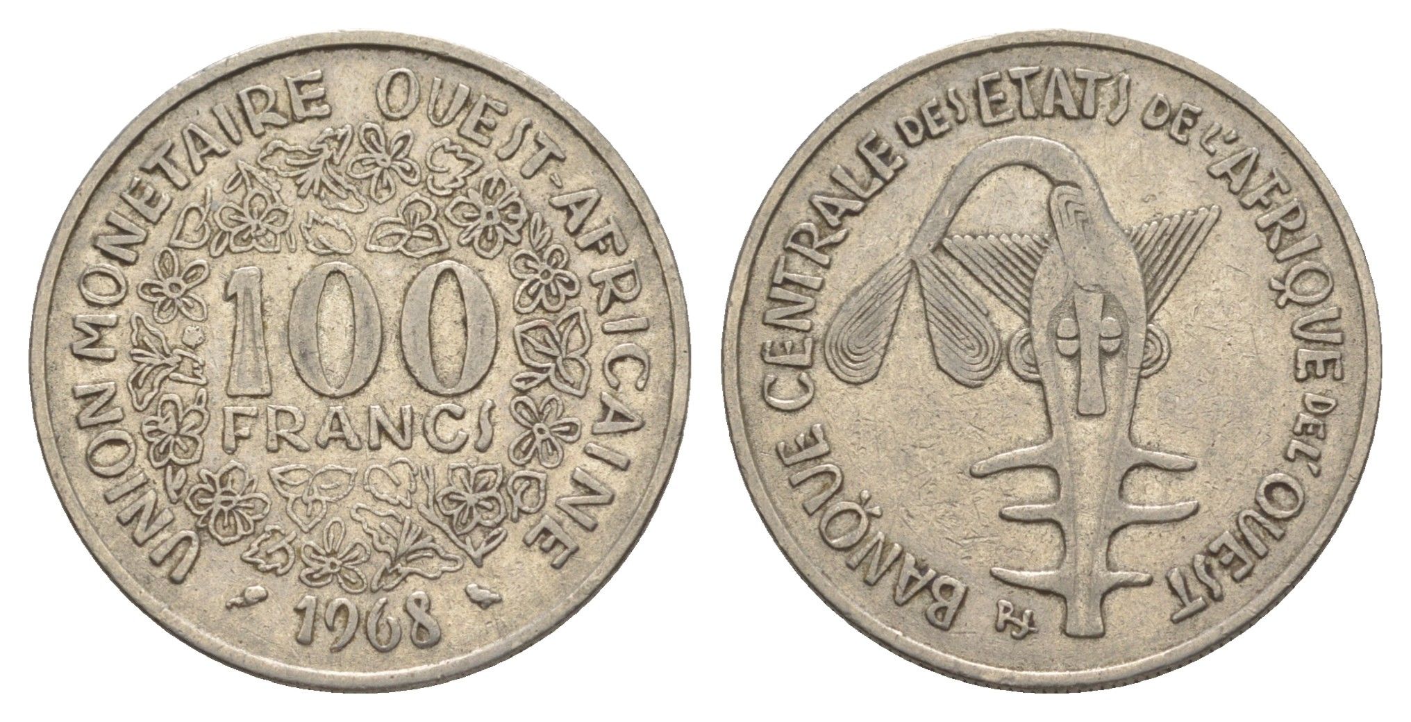 Западная Африка (BCEAO) 100 франков 1968 Центральный банк государств Западной Африки KM 4 никель 4642-316
