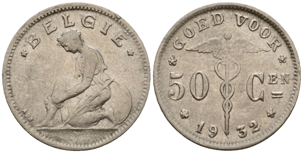 Бельгия 50 сантимов 1932 Belgie KM 88 никель 116-869