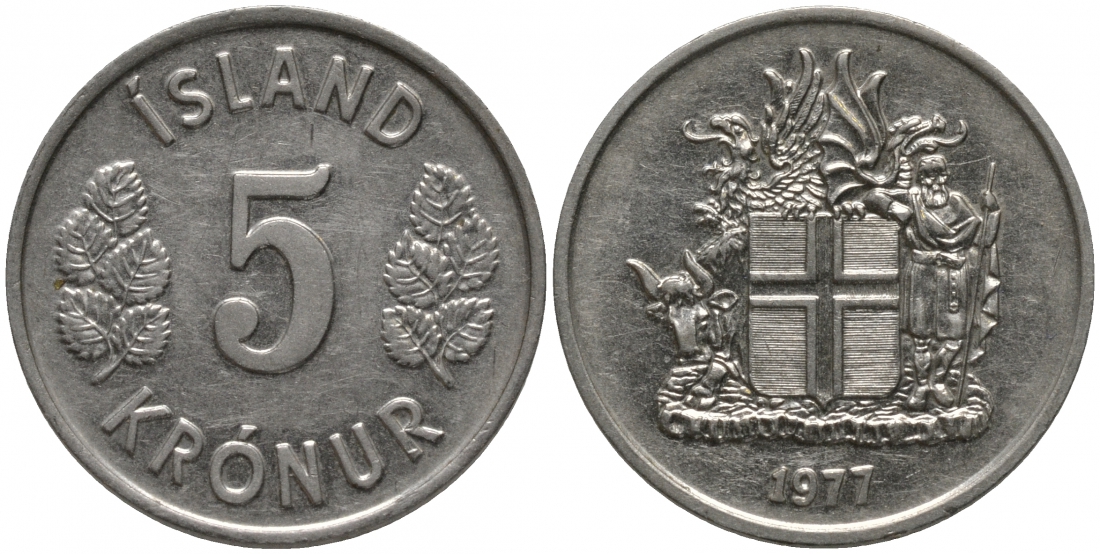 Исландия 5 крон 1977 KM 18 медно-никель 181-636