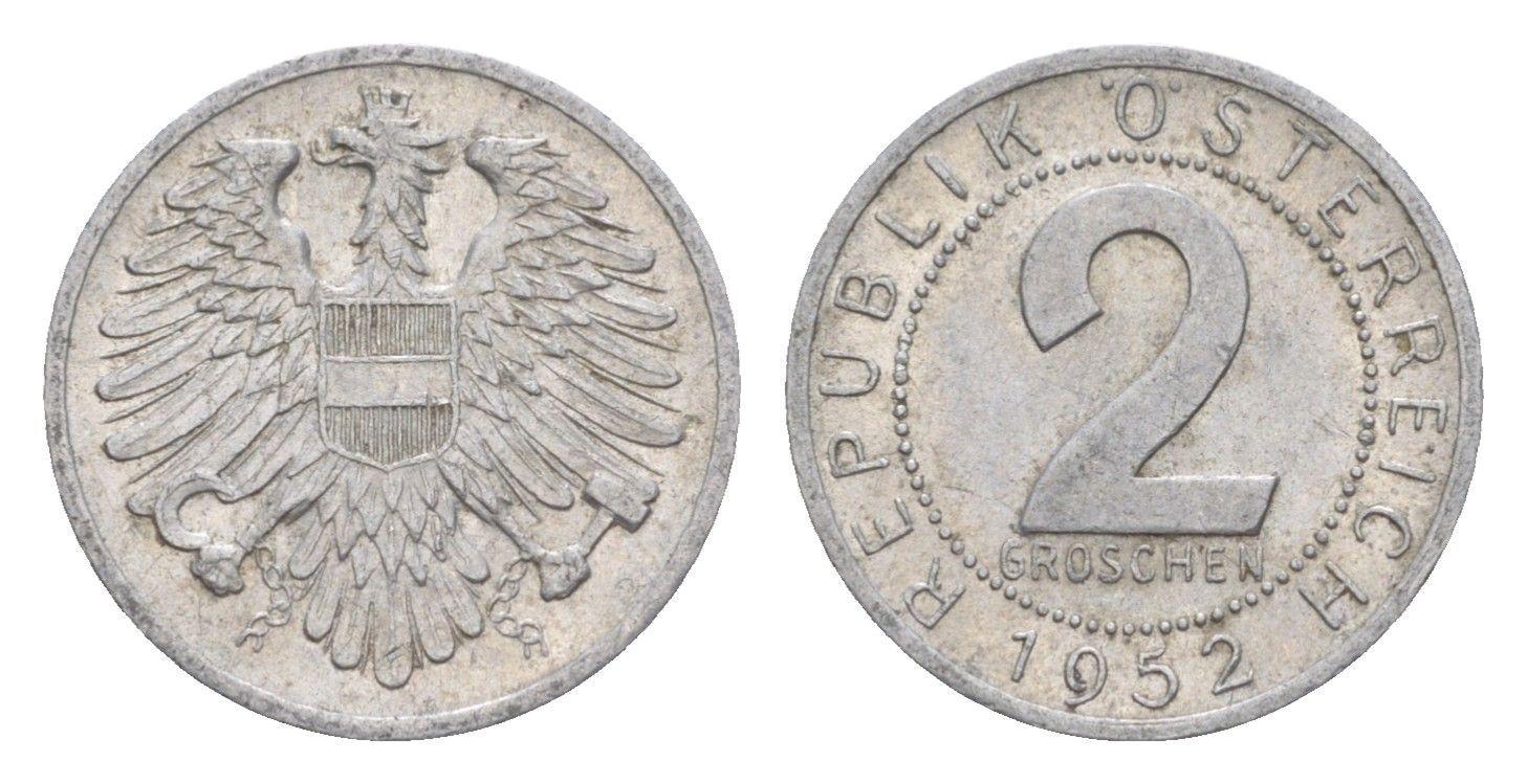 Австрия 2 гроша 1952 KM 2876 алюминий 4564-638
