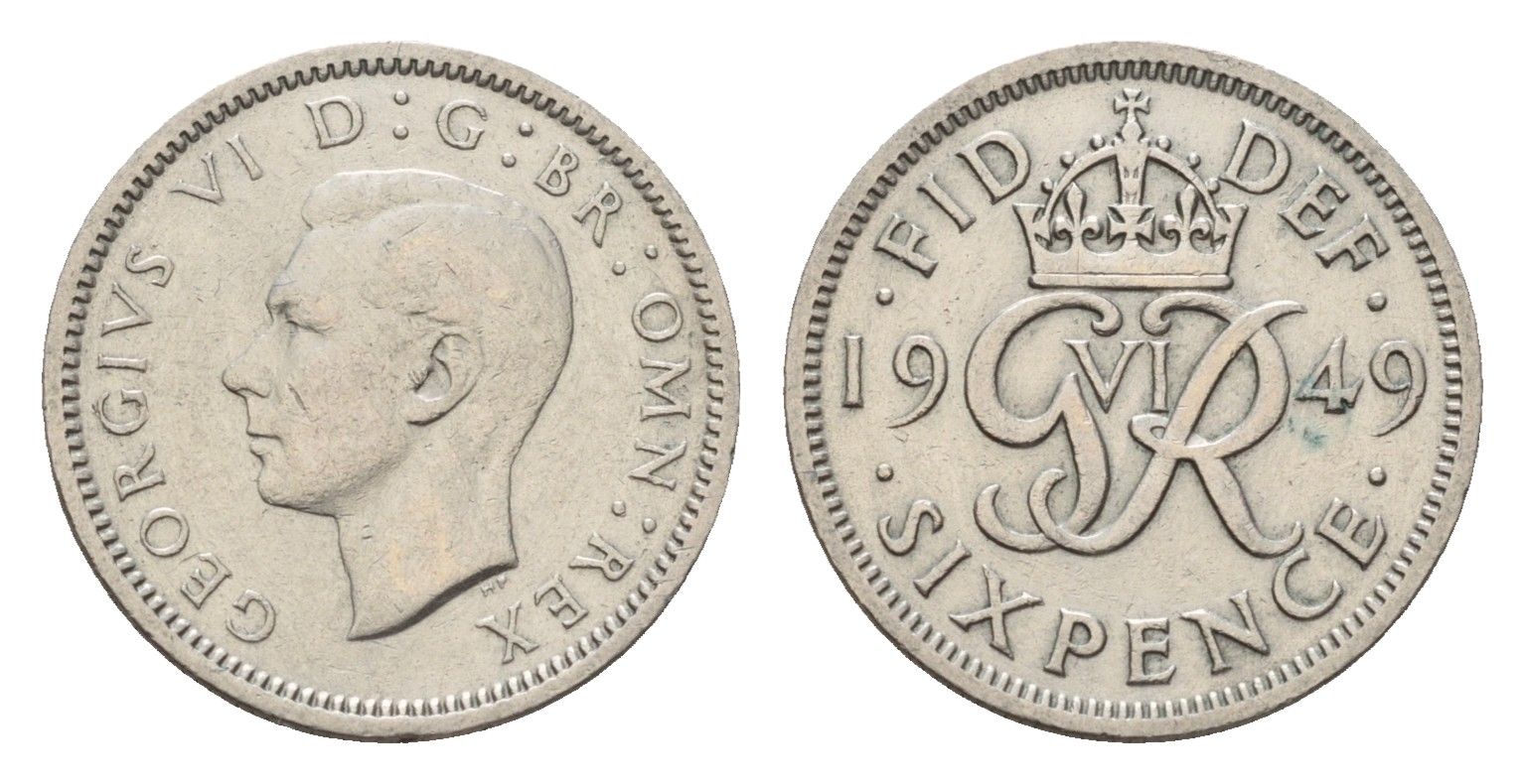 Великобритания 6 пенсов 1949 Георг VI (1936-1952) KM 875, Spink 4110 медно-никель 4651-1053