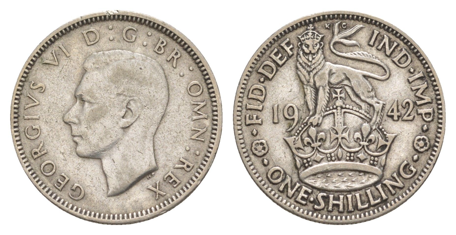 Великобритания 1 шиллинг 1942 Георг VI (1936-1952), Английский герб KM 853, Spink 4082 серебро 4631-453
