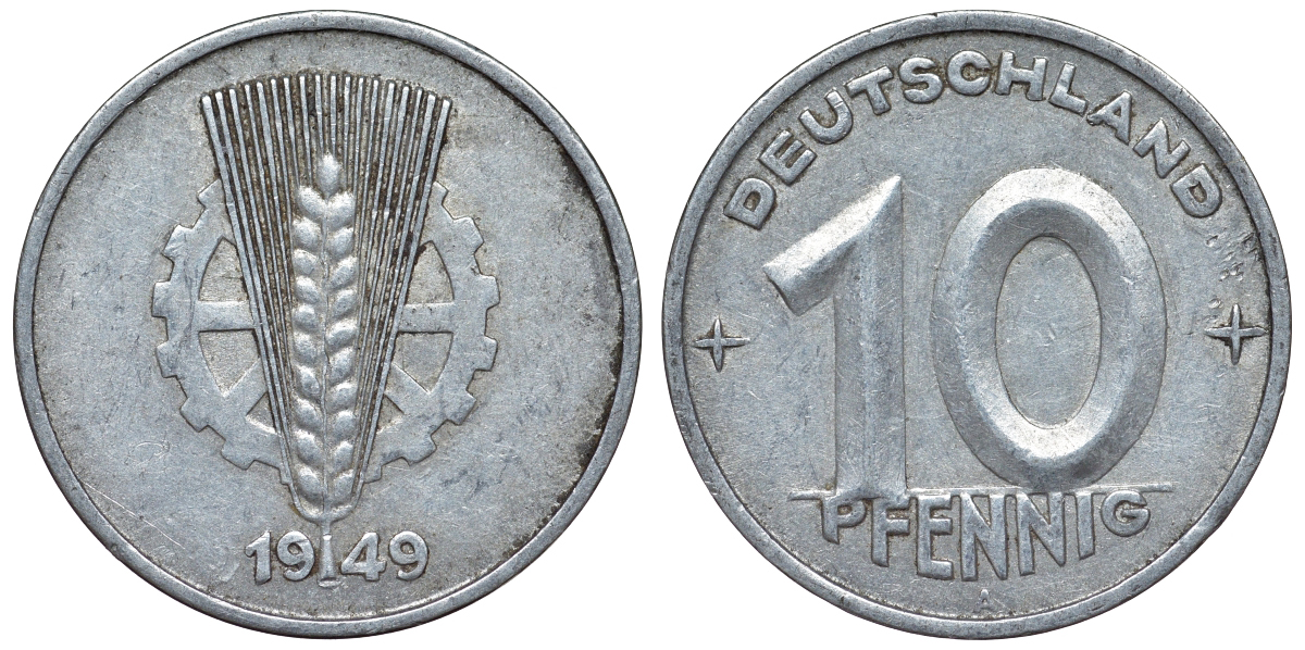 ГДР 10 пфеннигов 1949 A KM 3 алюминий 4119-436