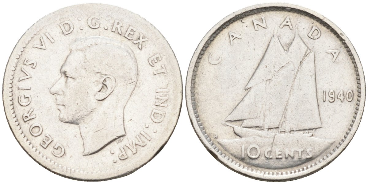 Канада 10 центов 1940 парусник, Георг VI (1937-1952) KM 34 серебро 4580-342