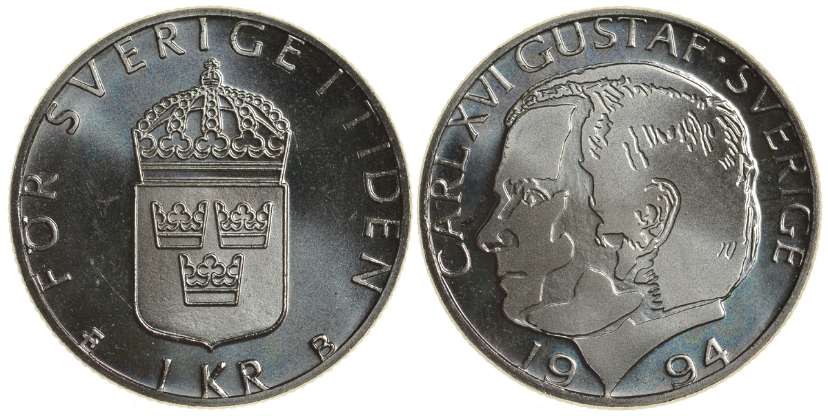 Швеция 1 крона 1994 B KM 852a медно-никель PROOFLIKE 4179-1237