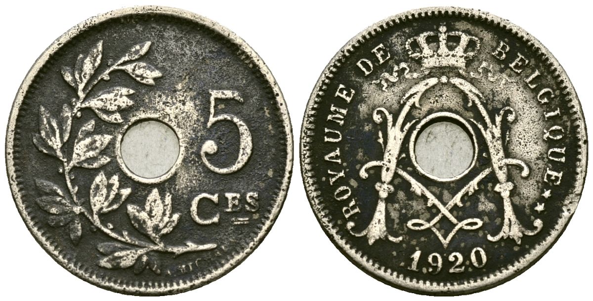 Бельгия 5 сантимов 1920 Belgique KM 66 медно-никель 4173-459