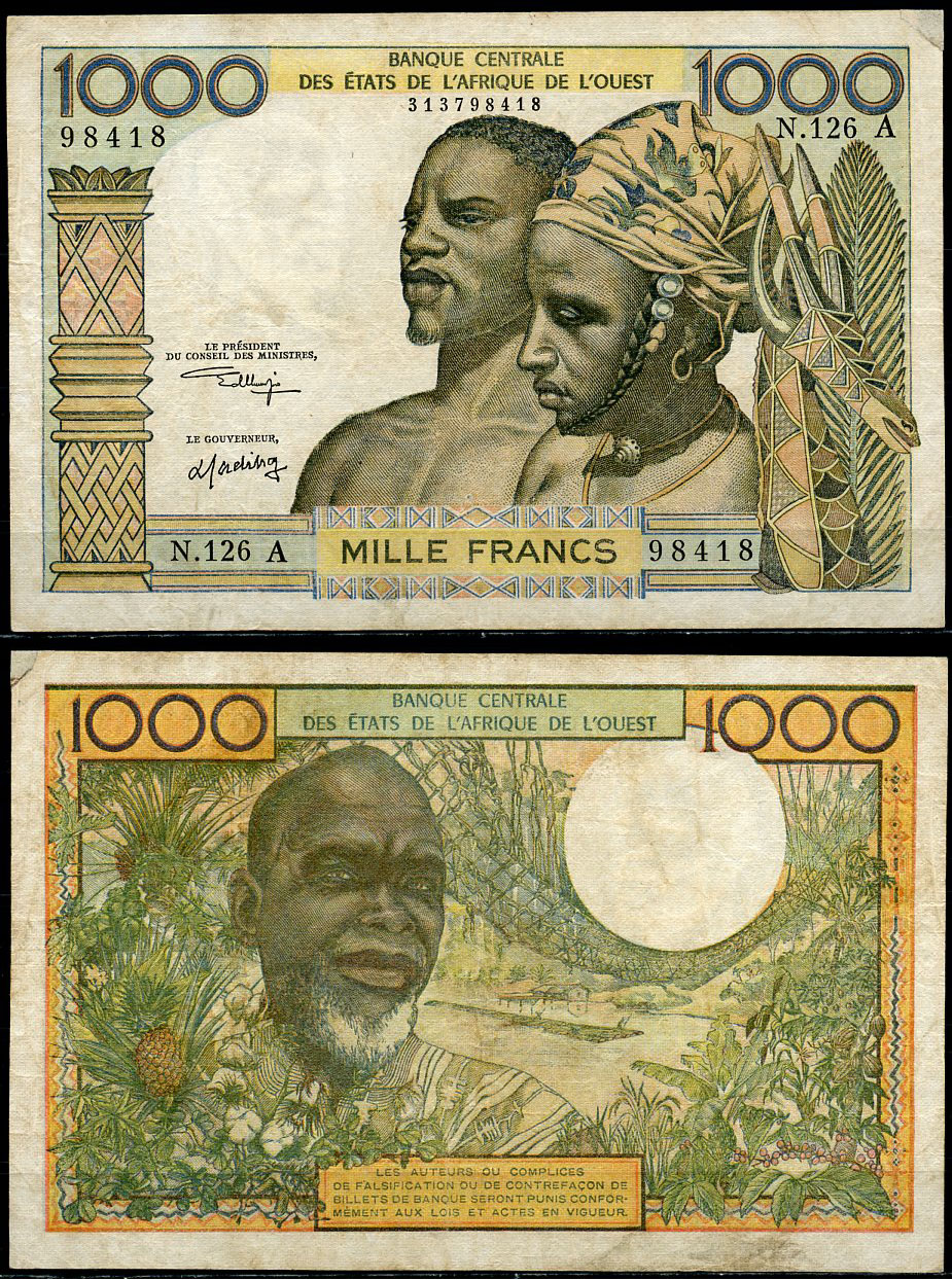 Берег Слоновой кости, Западно-Африканские штаты 1000 франков ND коренные жители Pick 103A k  бумага   6352-56-1-1