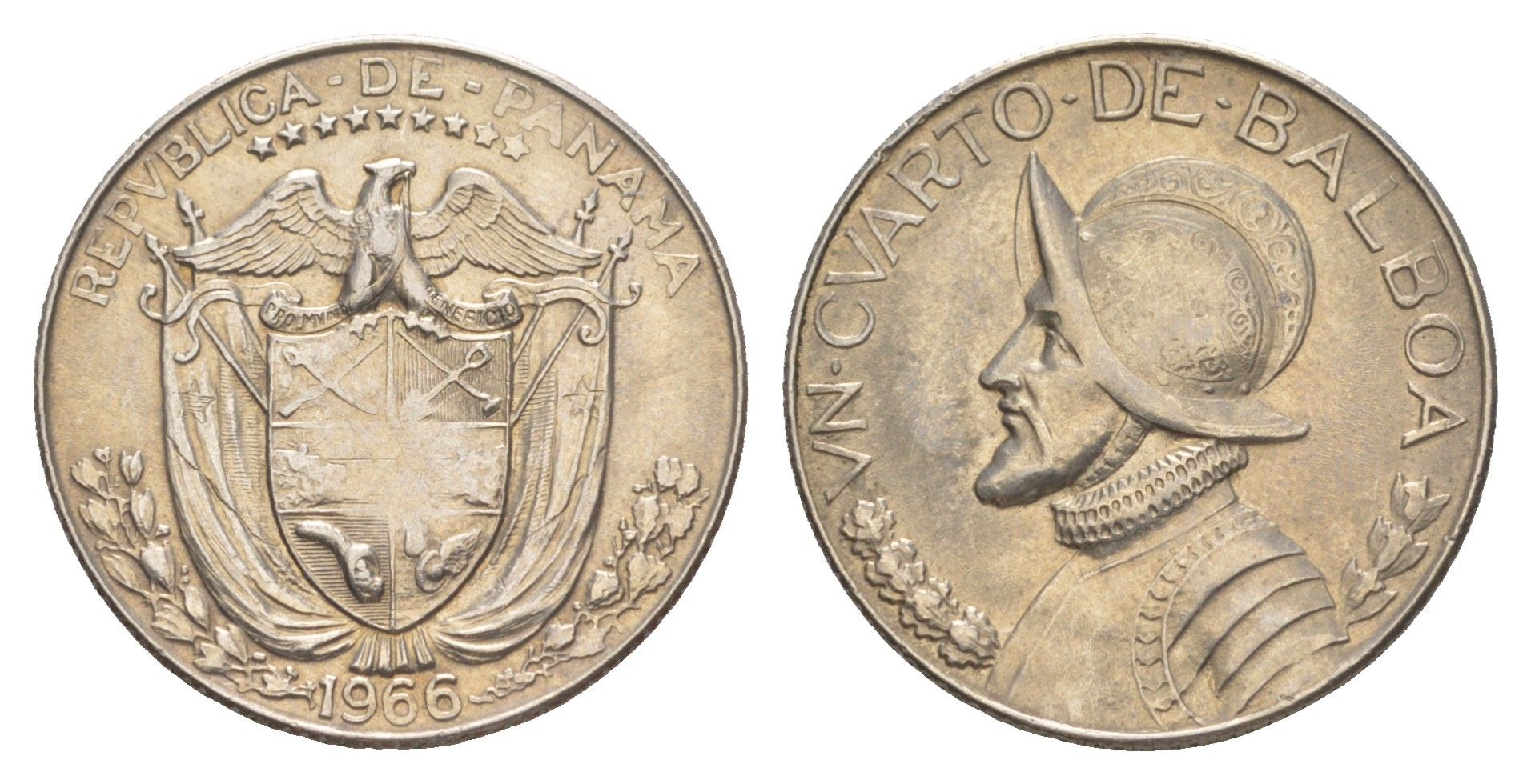 Панама 1/4 бальбоа (25 сентесимо) 1966 KM 11.2a медь плакированная медно-никелем aUNC 4642-635