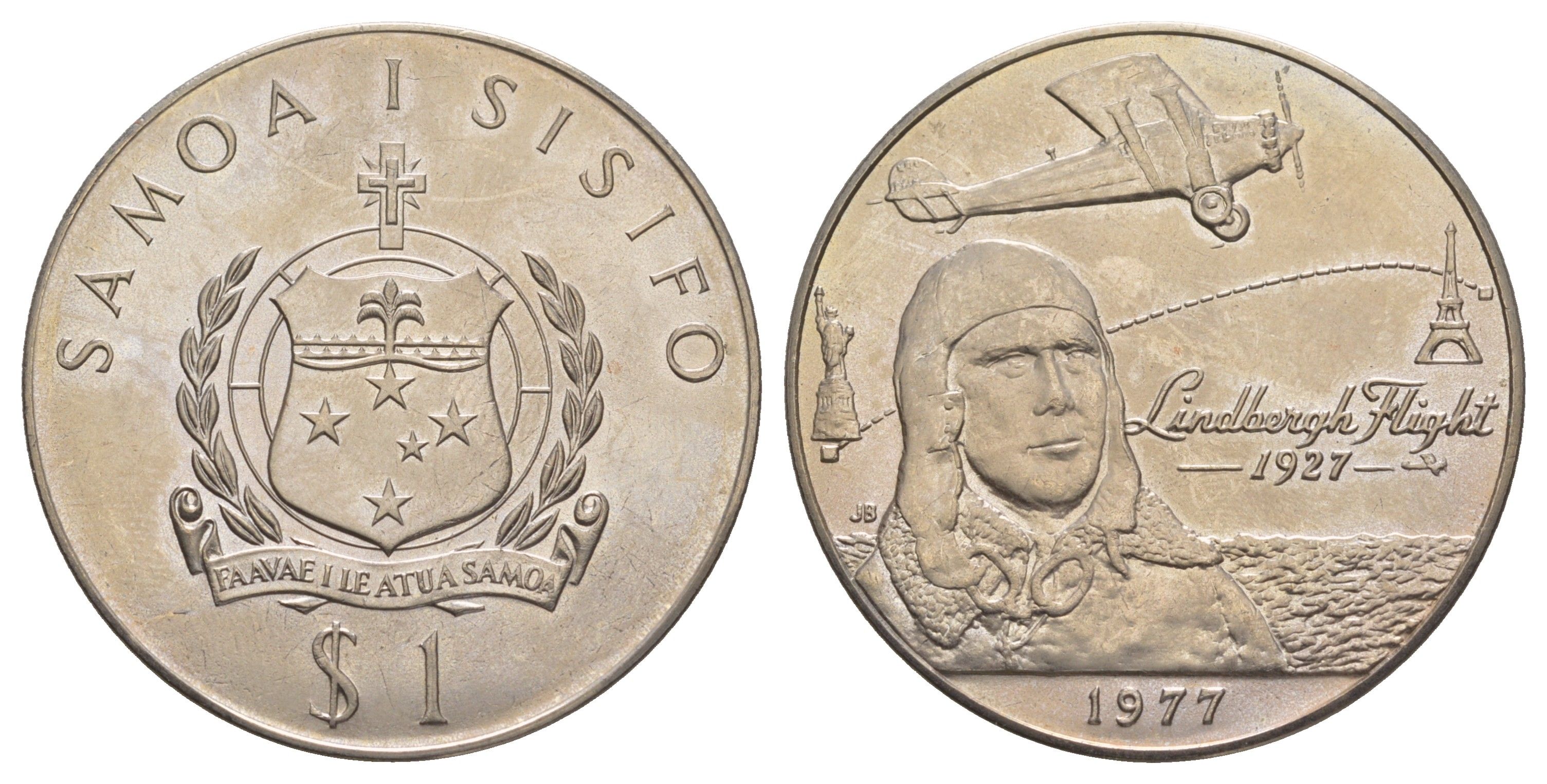 Самоа 1 тала 1977 50 лет первому перелёту через Атлантический океан KM 26 медно-никель BU 4125-833