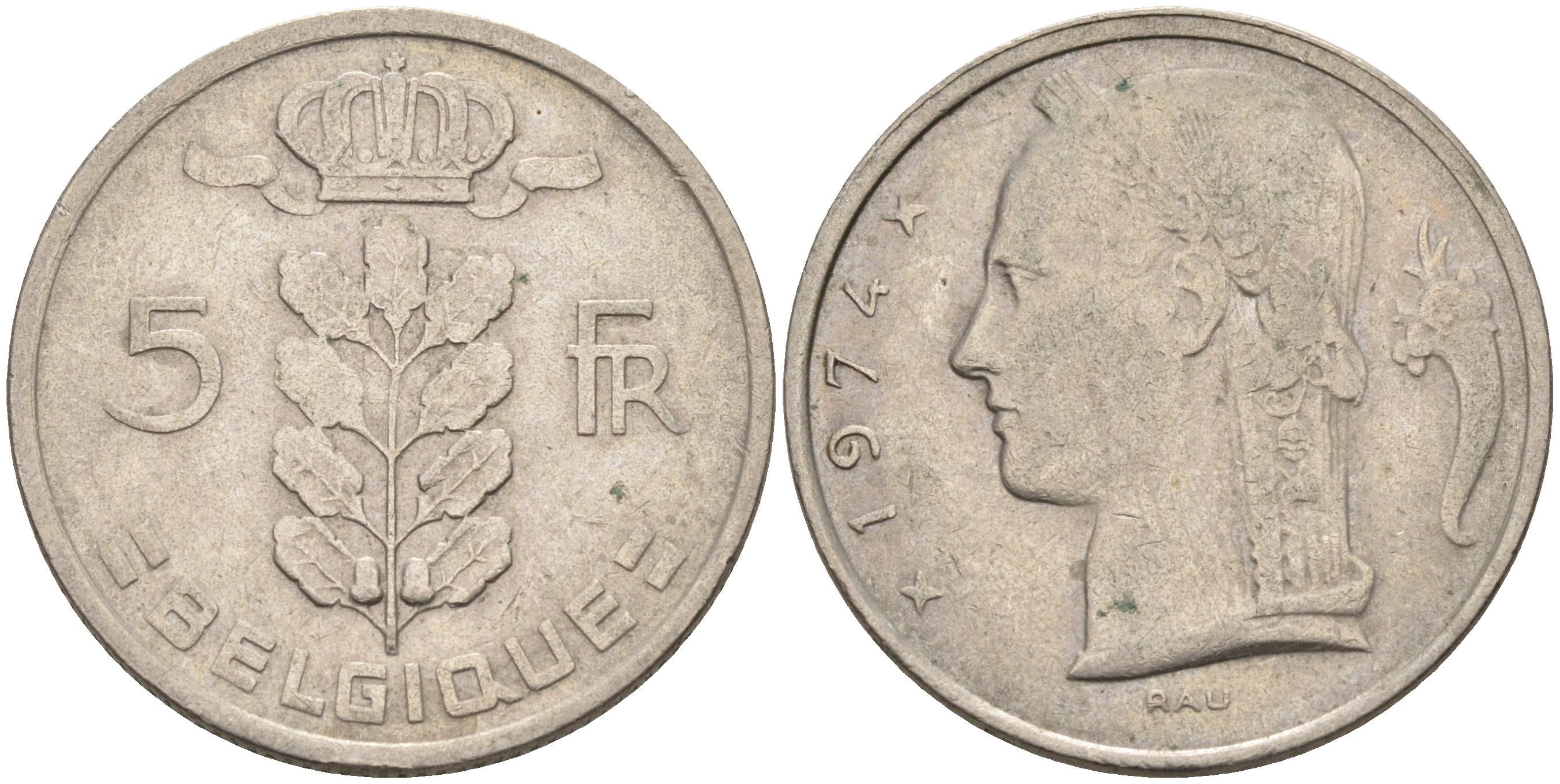 Бельгия 5 франков 1974 Belgique, Бодуэн I (1951-1993) KM 134.1 медно-никель    4592-1225