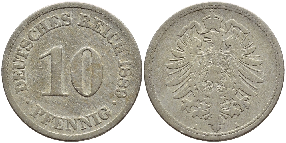 ГЕРМАНИЯ 10 ПФЕННИГОВ 1889 A, СТАРОГЕРБОВКА KM 4, J.4 медно-никель 4395-1232