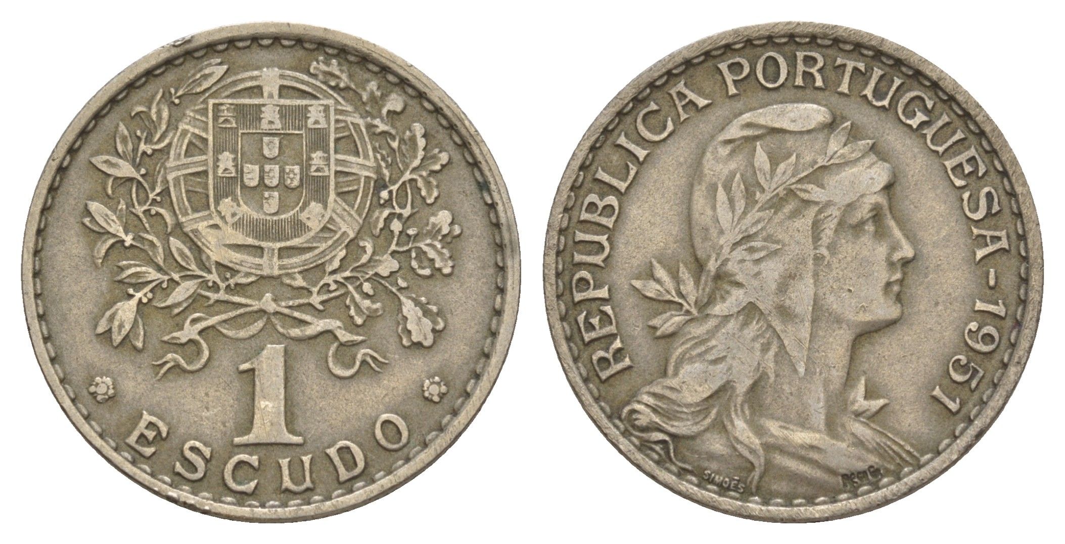 Португалия 1 эскудо 1951 KM 578 никель латунь 4654-255