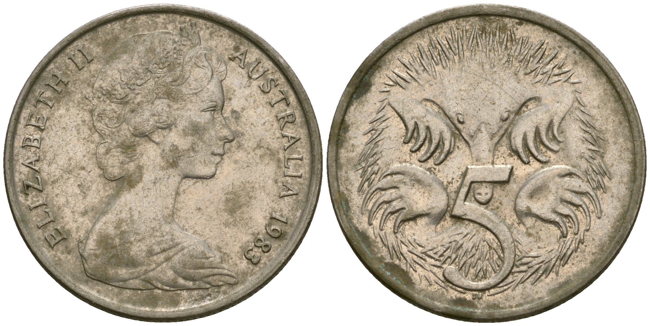 Австралия 5 центов 1983 Елизавета II (1952- ), ехидна KM 64 медно-никель 4608-822