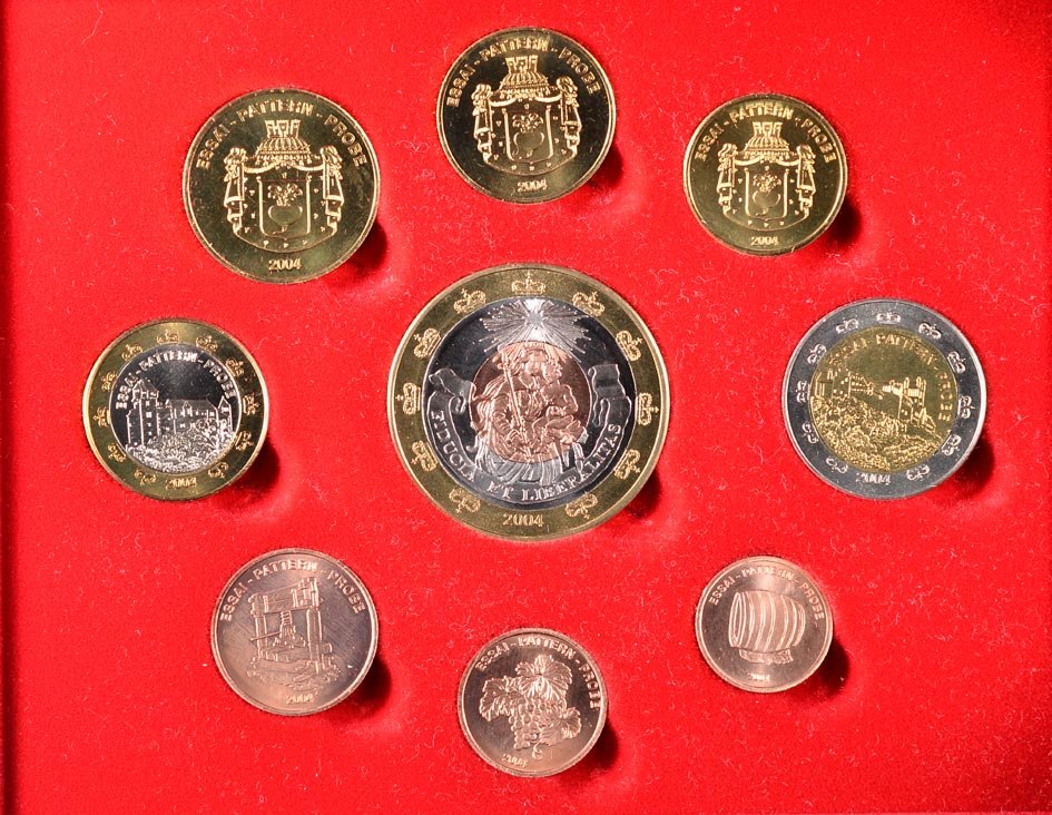 Лихтенштейн евронабор из 9 монет (с 5 евро) 2004 пробники, PROBA, в оригинальной коробке, с сертификатом    PROOF  4-3-4-10