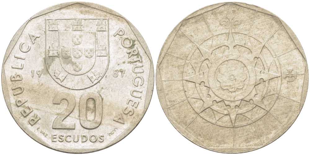 ПОРТУГАЛИЯ 20 ЭСКУДО 1987 INCM KM 634.1 медно-никель 4384-843