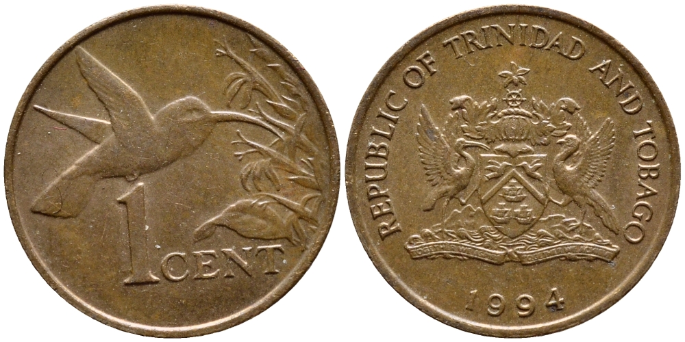 Тринидад и Тобаго 1 цент 1994 колибри KM 29 бронза 4396-1016