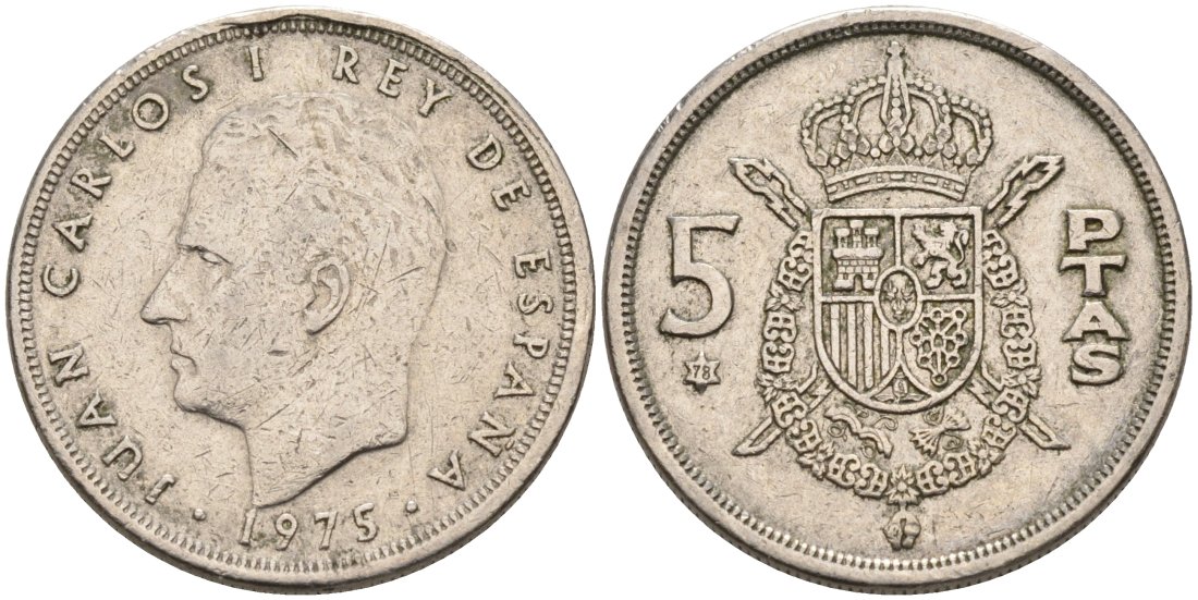Испания 5 песет 1975 (78) Хуан Карлос I KM 809 медно-никель 4573-945