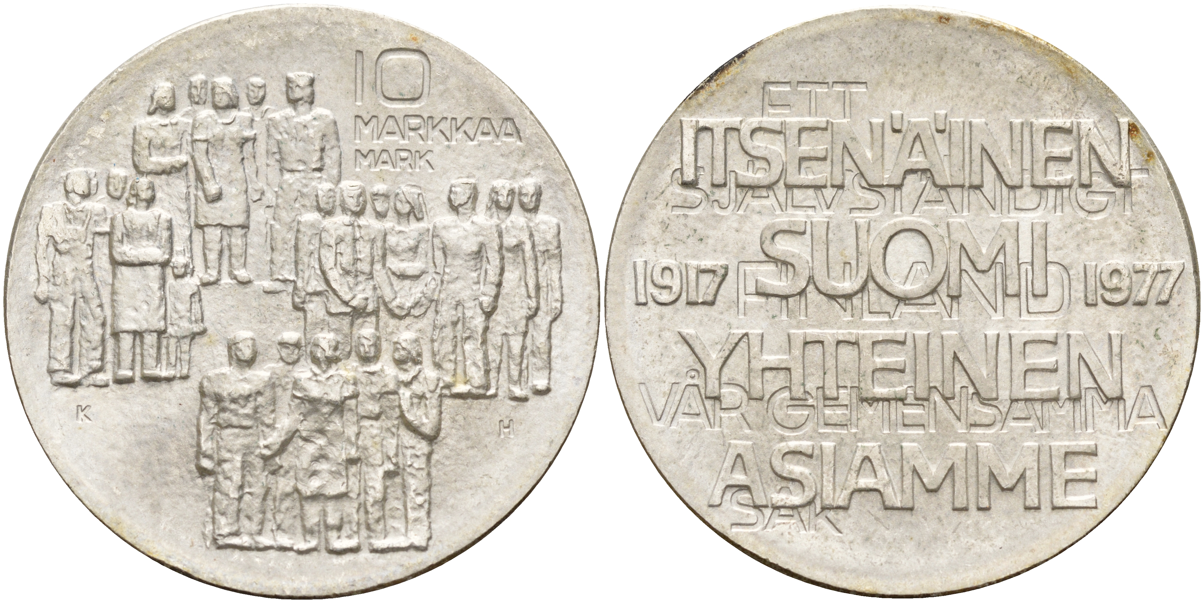 Финляндия 10 марок 1977 K-H, 60 лет независимости (1917-1977) KM 55 серебро 4558-425