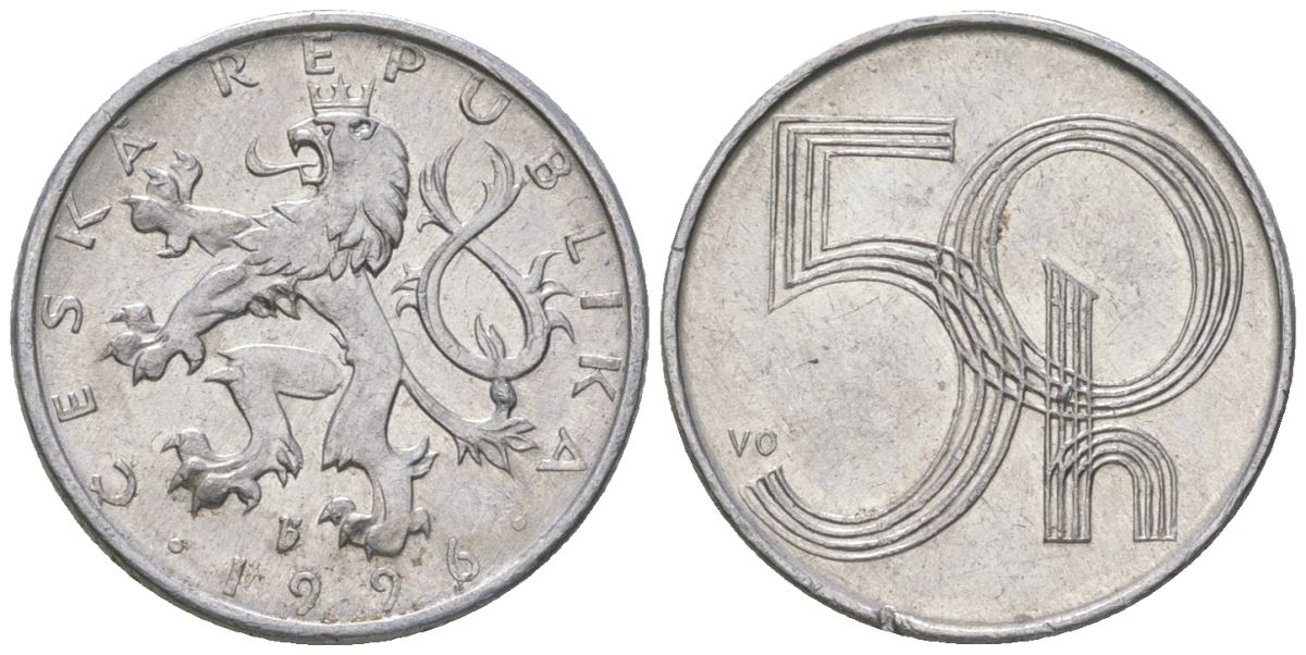 Чехия 50 геллеров 1996 b’ KM 3 алюминий 4528-458