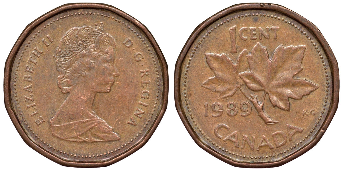 Канада 1 цент 1989 Елизавета II (1952-2022), кленовый лист KM 132 бронза 71-115
